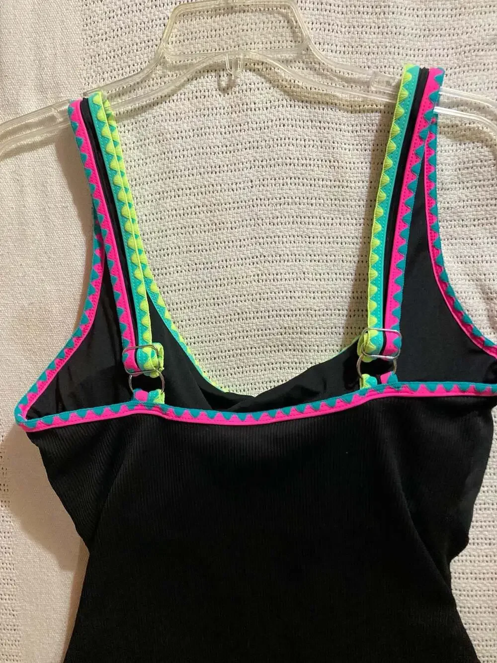 Popvil One Piece Swimsuit with Neon Contrast Binding, Black